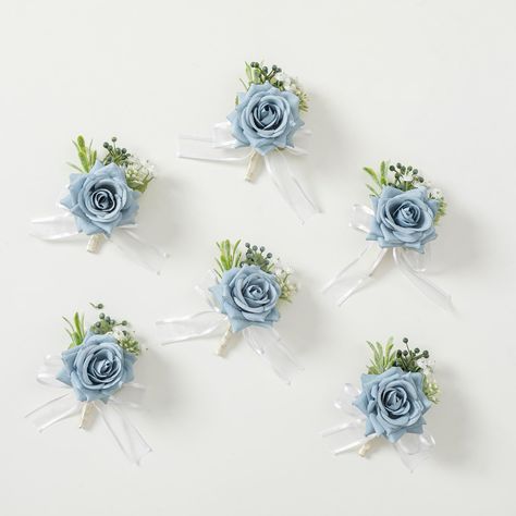 PRICES MAY VARY. 🌹Perfect Size: The package included 6 blue boutonnieres. Groom boutonniere is approx. 2.7" W x 4.7" H. Diameter of the rose: 2.2 inch. 🌹Premium Material: Crafted with high-quality materials, our boutonniere kit features lifelike artificial flowers, durable ribbon and secure pins, ensuring long-lasting beauty and stability. 🌹Pre-Made & Convenient: The pocket boutonniere comes pre-made, saving you time and effort. Simply take them out of the packaging, and they are ready to be Blue Boutonnieres, Pocket Boutonniere, Mens Boutonniere, Blue Boutonniere, Formal Dinner Party, Groomsmen Boutonniere, Groom Boutonniere, Groom Groomsmen, Formal Dinner