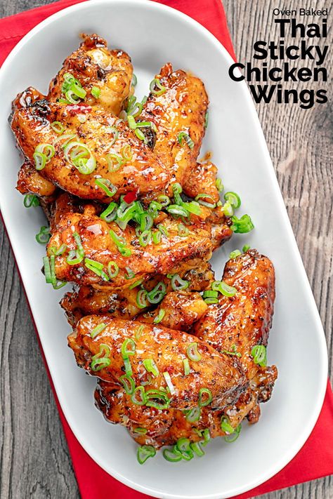 Thai flavours are at the centre of this delicious take on these hot wing style chicken wings! ready in an hour but with hardly any prep, these make a great week night dinner Chicken Wing Plating, Wings Plating, Wings Oven Baked, Chicken Wings Oven, Thai Chicken Wings, Wings Oven, Baked Hot Wings, Awesome Chicken, Murgh Makhani