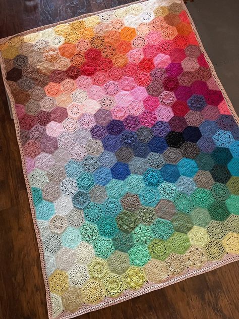 Motif Blanket, Crochet Square Blanket, Temperature Blanket, Dream Blanket, Rainbow Blanket, Geometric Lace, Crochet Hexagon, Hello Lovely, Bobble Stitch