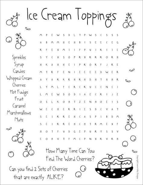 Ice Cream Toppings Word Search Ice Cream Word Search, Ice Cream Activities, Banana Split Cupcakes, New Desserts, Banana Split Ice Cream, Ice Cream Games, Jar Desserts, Oodles Of Doodles, Kids Word Search