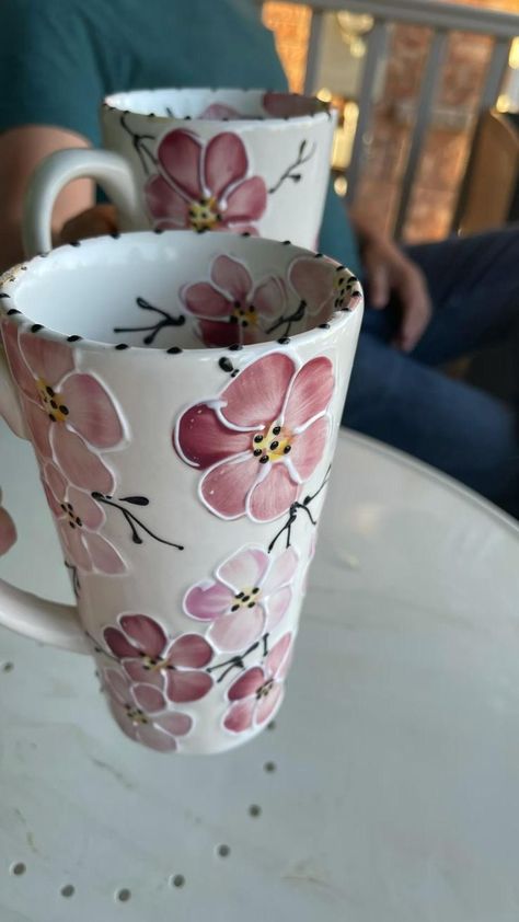 Cherry blossom hand painted ceramics | Ceramic pottery, Ceramics pottery mugs, Ceramics ideas pottery Cherry Blossom Mug, Pretty Mug, Ceramics Pottery Mugs, Tall Mug, Diy Pottery Painting, Pink Mug, Pink Cherry Blossom, Pottery Painting Designs, Hand Painted Mugs