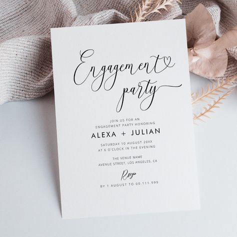 Black And White Engagement Party, White Engagement Party, Retro Wedding Invitations, Script Calligraphy, Party Stationery, Wedding Party Invites, Calligraphy Lettering, Retro Wedding, Modern Invitation