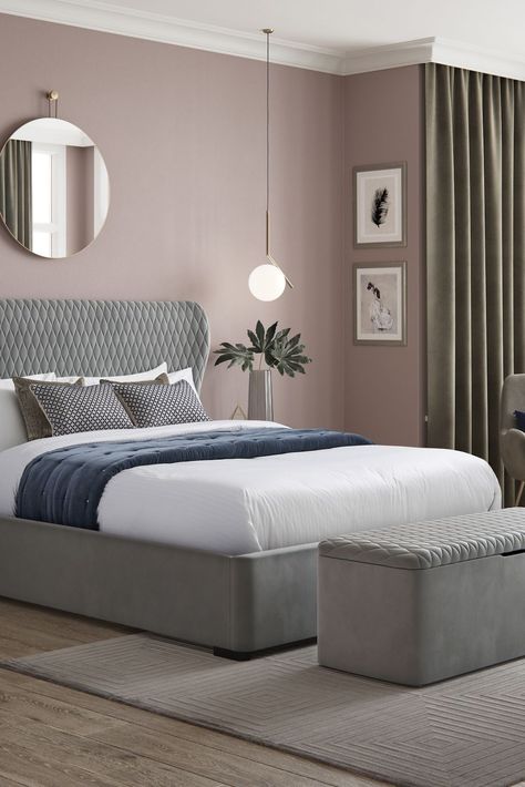 Grey Bed Frame Bedroom Ideas, Faux Headboard, Grey Bedroom Decor, Grey Bed Frame, French Bedroom, Grey Bedroom, Dreams Beds, Ottoman Bed, Gray Bedroom