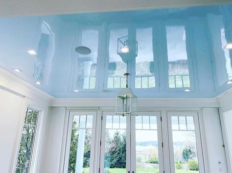 Fine Paints of Europe on Instagram: “5 words or less how would you describe this light sky blue high gloss ceiling by Master Certified @shorelinepaint ? . . . Thank you Chris…” Glossy Ceiling Paint, High Gloss Ceiling, Cottage Ceiling, Gloss Ceiling, Shoreline Painting, Fine Paints Of Europe, Florida Cottage, Blue Ceilings, High Gloss Paint