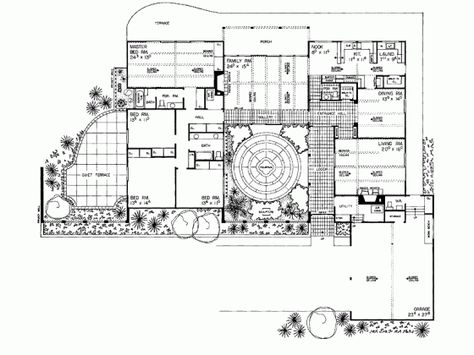 3056 sqft Master and kitchen need a lot of work Spanish Courtyard House, One Story Floor Plans, Spanish Revival House, Spanish Style House Plans, Mediterranean Floor Plans, Mediterranean Floor, Southwest House Plans, Moroccan House, House Plans Colonial