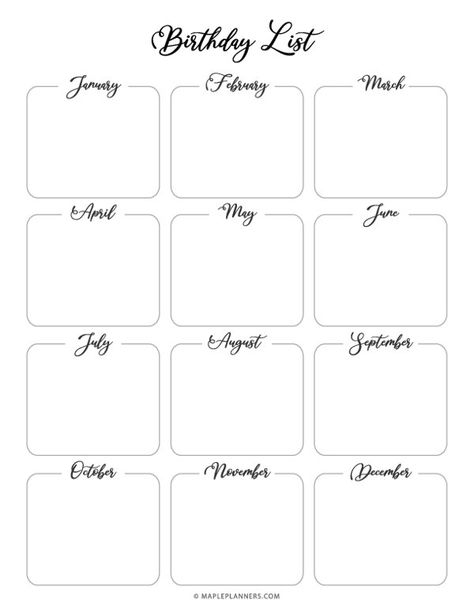 Birthday List Template, Mazes For Kids Printable, Journal Printables Free, Binder Cover Templates, Birthday Tracker, Life Binder, Binder Cover, Birthday Calendar, Friends Birthday