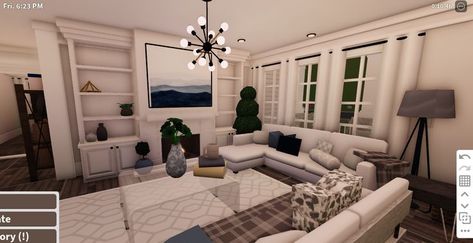 Bloxburg Bedrooms Ideas Modern, Bloxburg Living Room And Kitchen Ideas, Roblox Bloxburg House Ideas Layout Modern, Bloxburg Modern Farmhouse Living Room, Bloxburg Living Room Ideas Modern Big, Big Bloxburg Living Room Ideas, Bloxburg Sitting Room Ideas, Living Room Bloxburg Modern, Bloxburg Farmhouse Living Room Ideas