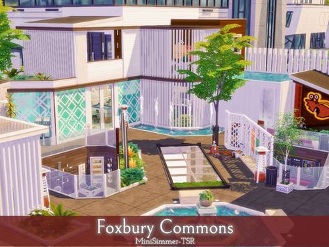 Mini Simmer's Foxbury Commons for sims 4 | no cc lot download Foxbury Commons Sims 4, Sims 4 Foxbury Commons, Foxbury Commons, Sims 4 No Cc, Sims 4 House Building, Sims Building, Jungle Adventure, Los Sims, Gym Room