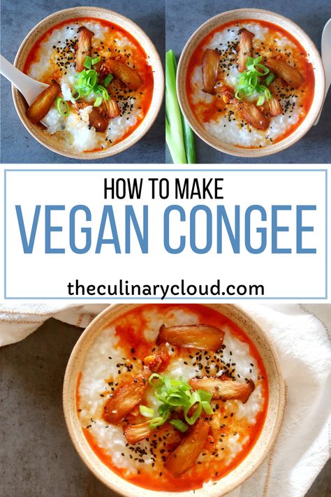 Vegan Rice Porridge, Vegetarian Sick Food, Vegan Porridge Recipes, Asian Porridge, Congee Recipe Chinese, Easy Congee Recipe, Vegan Congee, Sick Foods, Rice Soup Vegetarian