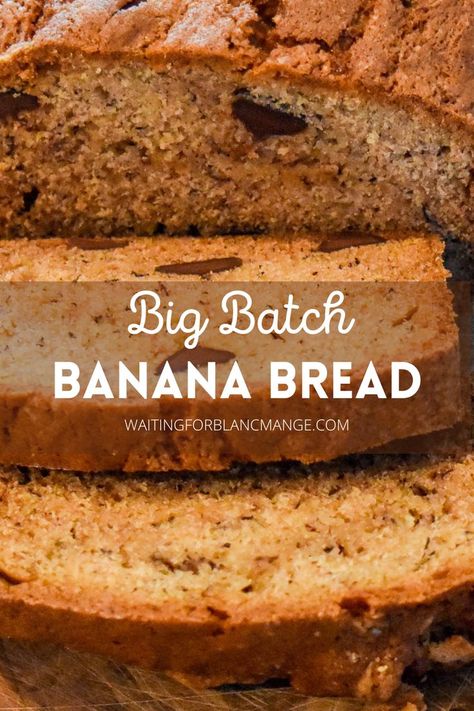 Sliced banana bread with chocolate chunks. Large Batch Banana Bread Recipe, Recipes For Old Bananas, Spiced Banana Bread, Banana Bread Easy, One Bowl Banana Bread, Banana Bread Loaf, Banana Muffin Recipe, Easy Banana Bread Recipe, Bread Easy