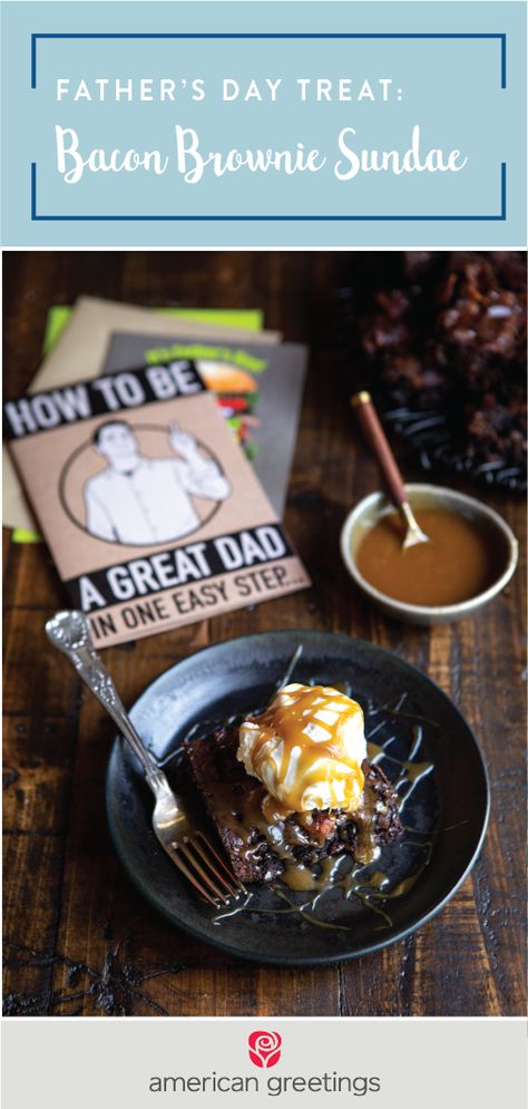 When it comes to making this Father's Day the sweetest yet, nothing beats this recipe for a Bacon Brownie Sundae. When paired with a thoughtful American Greetings card from Target, you can really show your dad, husband, uncle, grandpa, or any important man in your life how much you care. So click to discover a sweet Father's Day dessert idea that doubles as thoughtful gift inspiration! Brownie Sundae Recipes, Brownie Sundae Cheesecake, Bacon Brownies, Whiskey Caramel, Hot Fudge Brownie Sundae, Hot Fudge Sundae, Mcdonald’s Hot Fudge Sundae, Brownie Sundae, Uncle Grandpa