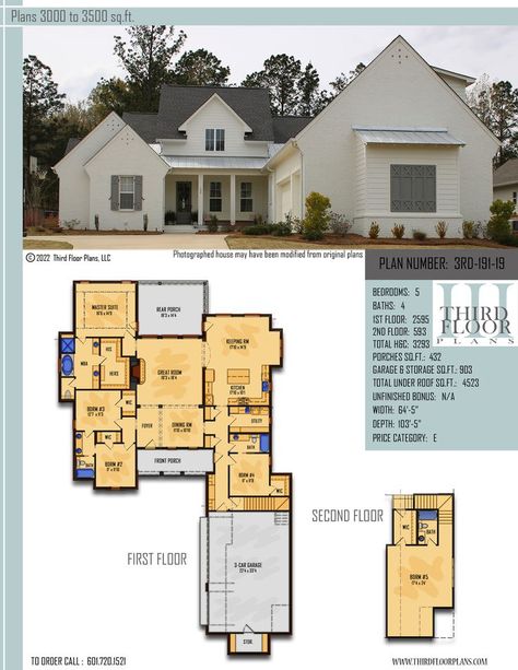 $1000.00 House Plan 9 sets Garage With Storage, Keeping Room, 3 Car Garage, Shared Bedrooms, Home Plan, Walk In Pantry, Farmhouse Design, 2nd Floor, Car Garage