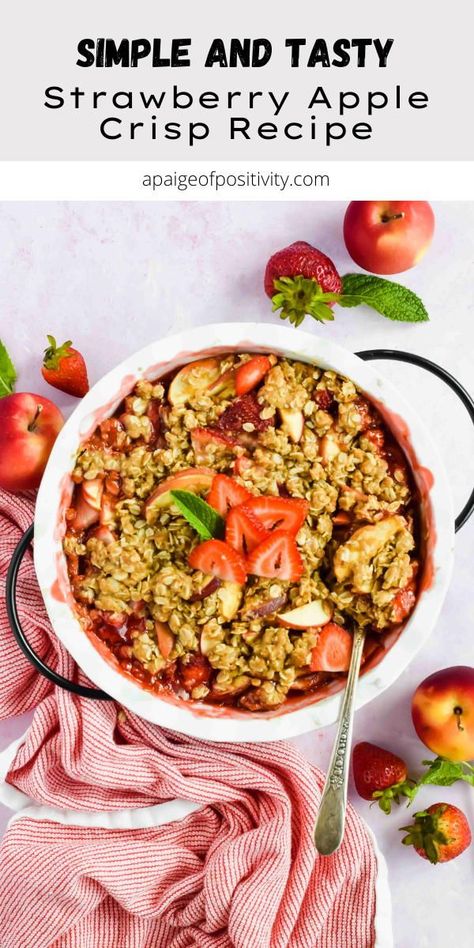 This Strawberry Apple Crisp with Oatmeal Streusel Topping will convince you to never have just one fruit in your fruit crisp again. The textures of the crunchy apples with the sweet juicy strawberries AND a thick crumbly oat topping is exactly the combination you’re looking for and this might just become your new favorite dessert. Oatmeal Streusel Topping, Apple Crisp With Oatmeal, Fruit Crisp, Apple Crisp Recipes, Fruity Cocktails, Favorite Dessert, Easy Strawberry, Tasty Baking, Crumb Topping