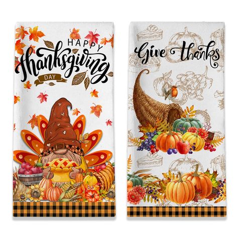 PRICES MAY VARY. 【Size】 The thanksgiving kitchen towels are 18"x28" (45 x 71 cm), set of 2. 【Material】 The happy thanksgiving towels for kitchen are made of microfiber, absorbent, quick drying, durable and high-quality. 【Easy to Clean】 Machine wash in cold water and tumble dry on low heat, not bleachable, fade resistant and shrink resistant; 【Purpose】 The thanksgiving hand towels for bathroom can be used for drying dishes, wiping hands, and absorbing water stains or liquids; Wiping the surfaces Thanksgiving Towels, Turkey Gnome, Turkey Cartoon, Thanksgiving Kitchen Towels, Thanksgiving 2023, Modern Thanksgiving, Rustic Thanksgiving, Christmas Turkey, Thanksgiving Kitchen