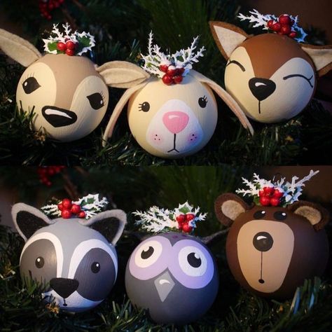 Forest Animal Christmas Ornaments, Diy Animal Ornaments, Diy Woodland Christmas Ornaments, Animal Ornaments Diy, Woodland Christmas Ornaments, Animal Christmas Ornaments, Christmas Ball Ornaments Diy, Christmas Fair Ideas, Easy Holidays Crafts