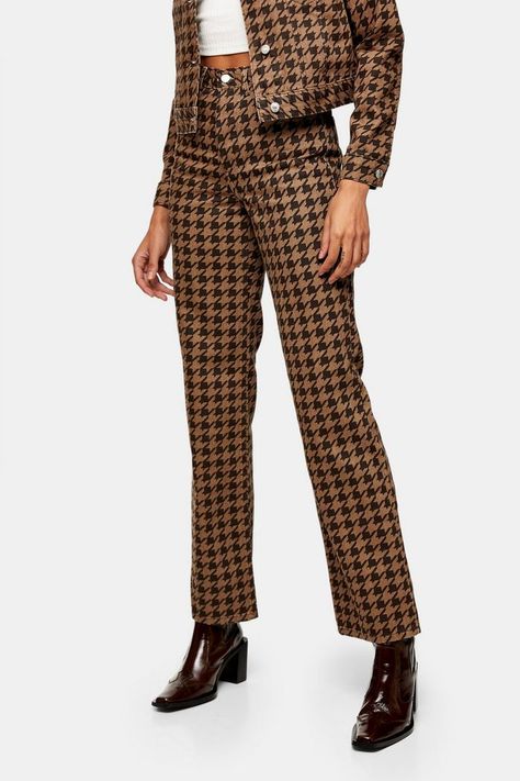 Brown Houndstooth Pants Outfit, Houndstooth Pants Outfit, 90s Straight Jeans, Joni Jeans, Outfit Essentials, Houndstooth Pants, Black Mom Jeans, Topshop Jeans, Topshop Outfit