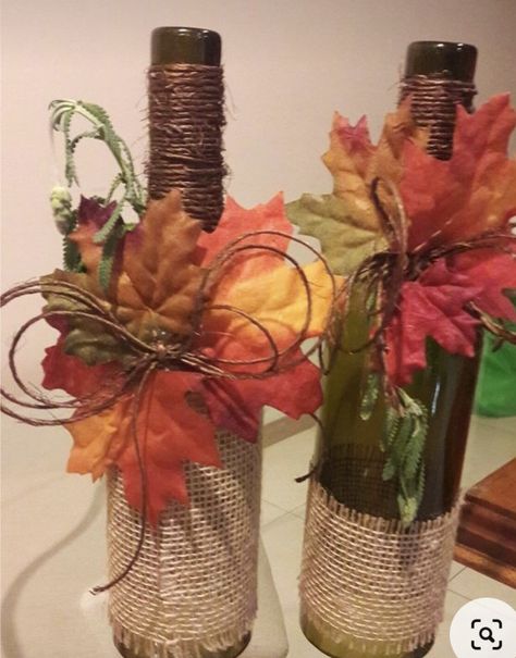 Thanksgiving Wine Bottle Crafts Diy, Wine Bottle Crafts Thanksgiving, Pumpkin Wine Bottles, Thanksgiving Bottle Decorations, Wine Bottle Scarecrow Diy, Fall Bottle Crafts, Fall Wine Bottle Crafts, Fall Wine Bottle Crafts Diy, Wine Bottle Scarecrow