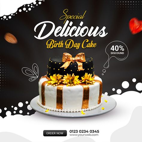 Delicious Birthday Cake Square Social Media Post Banner#pikbest#Templates#Others Cakes Banner Design, Birthday Cake Poster Design, Cakes Poster Design, Cake Background Design, Cake Social Media Design, Cake Banner Design, Cake Creative Ads, Cake Poster Design Ideas, Cake Social Media Post