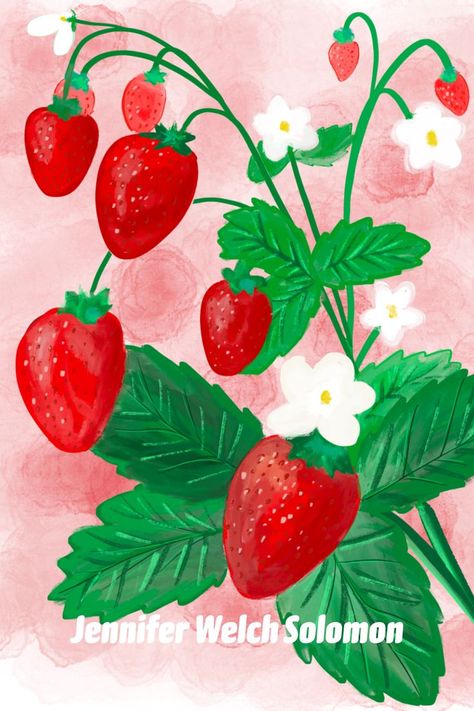 Strawberry Plant Drawing Simple, Strawberry Crafts, Strawberry Drawing, Strawberry Art, Strawberry Kitchen, Strawberry Decorations, Strawberry Plants, Cute Strawberry, Strawberry Print