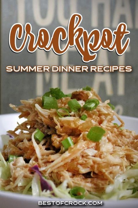 Easy crockpot summer dinner recipes make for the perfect summer meal that is good enough for both a weeknight dinner and the summer cookout. Crockpot Dinner Ideas | Summer Dinner Ideas | Summer Crockpot Recipes | Summer Slow Cooker Recipes | Easy Dinner Recipes | Dinner Recipes for Families | Family Dinner Recipes | Summer Party Recipes | Summer Dinner Party Ideas | Summer Recipes for Chicken | Summer Beef Recipes via @bestofcrock Summer Crock Pot Dinners, Cool Dinners For Hot Days, Cool Summer Dinner Ideas, Summer Family Dinner Ideas, Crockpot Summer Recipes, Crockpot Summer Meals, Summer Weeknight Meals, Summer Beef Recipes, Summer Sunday Dinner Ideas