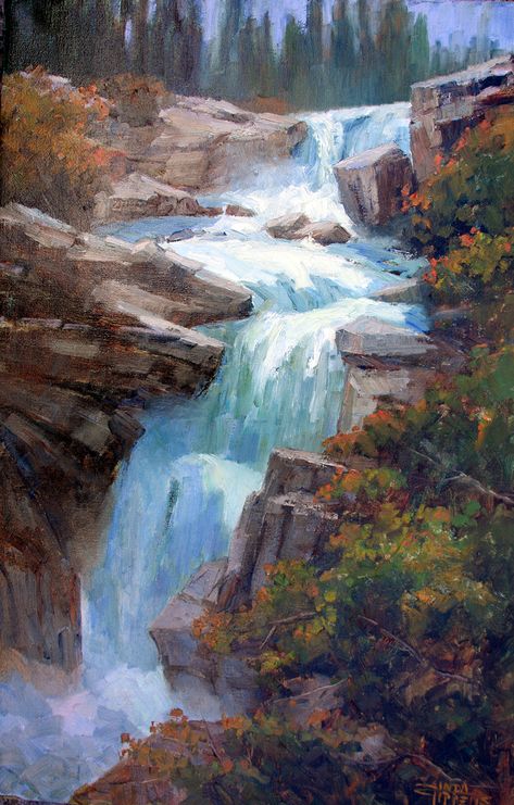 Waterfall Painting, Waterfall Art, Waterfall Paintings, Oil Painting Nature, Texture Painting On Canvas, Small Canvas Paintings, Image Nature, Canvas For Beginners, Landscape Art Painting