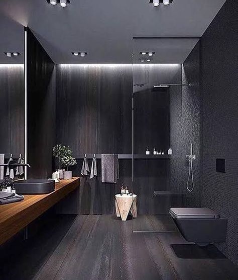 Bilik Air, Dark Bathrooms, Dark Modern, Minimal Interior Design, Best Bathroom Designs, Bad Inspiration, Appartement Design, Shabby Chic Bathroom, Chic Bathrooms