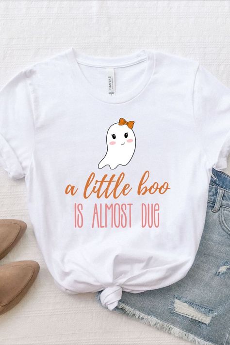 Halloween Pregnancy Reveal, Little Boo Is Almost Due, Halloween Maternity, Halloween Pregnancy Shirt, Pregnant Halloween Costumes, Baby Shower Shirts, Pregnant Halloween, Baby Due, Pregnancy Reveal