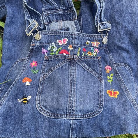 Enchanted meadow overalls🦋🌿🍄‍🟫 hand embroidered✨... - Depop Overalls With Embroidery, Enchanted Meadow, Embroidered Overalls, Shirt Art, Spring Fits, T Shirt Art, Tshirt Art, Embroidered Flowers, Sewing Ideas