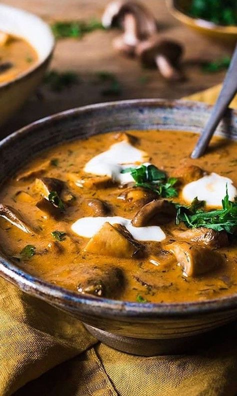 Rustic Mushroom Soup, Paprika Soup Recipe, Asian Soups And Stews, Hungarian Mushroom Soup Recipe, Easy Hot Meals, Cream Of Mushroom Soup Recipes, Best Soup Recipes Ever, Sopas Light, Rustic Soup