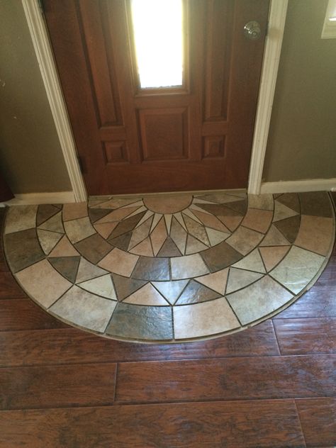 Tile doorway entry. Protecting the laminate from tracking the elements in. ( haven't made the transition strip yet) Wood Tiles Design, Edwardian Interiors, Foyer Floor, Transition Flooring, Entryway Tile, Foyer Flooring, Entry Tile, Entryway Flooring, Ceramic Floor Tile