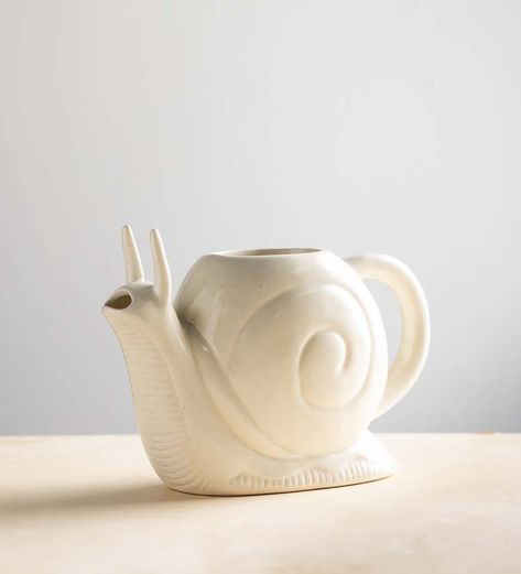 Clay Watering Can Diy, Ceramic Watering Pot, Aesthetic Watering Can, Ceramic Plant Waterer, Pottery Watering Can, Clay Watering Can, Cute Watering Can, Ceramic Snail, Ceramic Watering Can