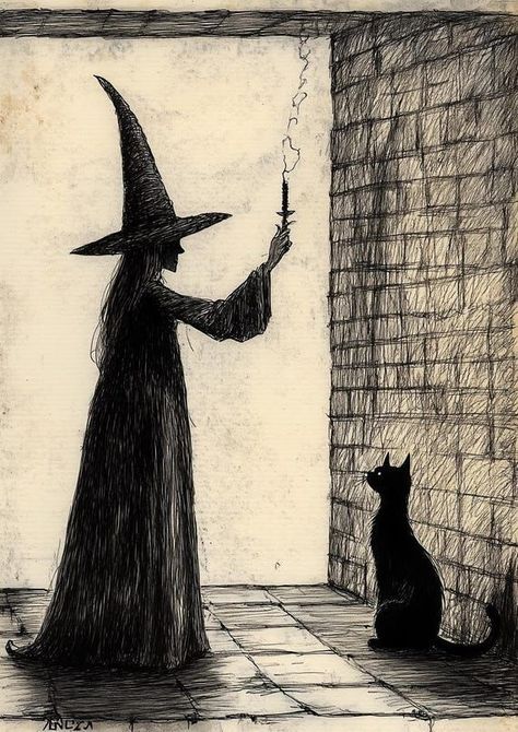 Custom Witch Wall Art Canvas Print with Black Cat, Gothic Style Home Decor, Digital Download Inspired by Classic Illustrations by CustomCanvasCurators 🔮 Embrace the magic of art with our enchanting witch-themed artwork! 🖤 Perfect for fans of witchcraft, gothic art, or anyone craving an ethereal touch in their decor. From cozy nooks to bold living room statements, this piece will captivate anyone who gazes upon it. 🌙 Available as a canvas print or digital download for instant home printing. ... Witch And Cat Art, Halloween Witch Silhouette, Black Cat Aesthetic Witch, Grunge Wall Prints, Witch With Black Cat, Gothic Style Home, Gothic Illustration, Witch And Cat, Muted Background