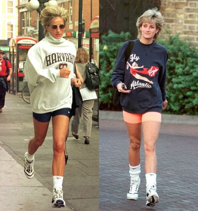 Iconic Princess Diana, Princess Diana Outfits, Diana Outfits, Vogue Shoot, Neon Shorts, Diana Princess, Katie Holmes, Hailey Baldwin, 90s Style