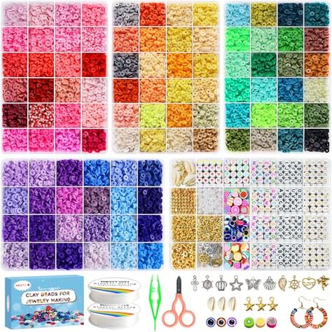 Redtwo 15500pcs Clay Beads Bracelet Making Kit, 96 Colors 5 Boxes Friendship Bracelet Kit for Jewelry Making, Flat Polymer Heishi Beads with Charms Gifts for Teen Girls Crafts for Girls Ages 8-12 Rich Accessories, Clay Beads Bracelet, Friendship Bracelet Kit, Girls Crafts, Bracelet Making Kit, Number Beads, Bracelet Kit, Star Beads