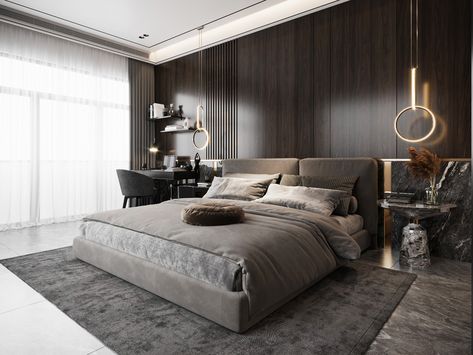 MASTER BEDROOM VILLA on Behance Luxurious Bedrooms Master, Luxurious Bedroom Design, Corner Bedroom, Bedroom With Balcony, Mirror Interior Design, Design For Home, Luxury Bedroom Master, Luxurious Bedroom, Elegant Aesthetic