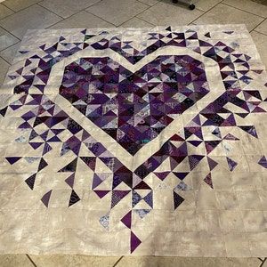 Heart Lap Quilt Pattern, Twisted Heart Quilt Pattern, Exploding Heart Quilt Pattern Free, Exploding Heart Quilt Pattern, Exploding Heart Quilt, Pixelated Heart Quilt Pattern, Exploding Hearts Quilt Pattern, Heart Exploding, Shattered Heart