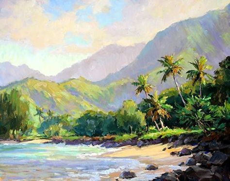 Jenifer Prince, Beginner Painting On Canvas, Hawaii Painting, Tropical Painting, Hawaii Art, Hawaiian Art, Painting Nature, Easy Canvas Painting, Landscape Art Painting