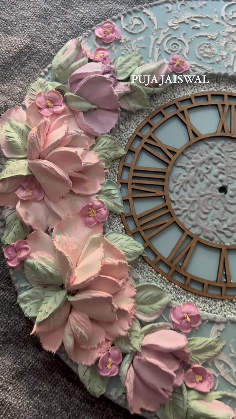 PUJA JAISWAL | Sculpture painting Sculpture art Floral sculpture Floral art Texture painting Texture art Textures | Instagram Floral Sculpture, Clock Sculpture, Flower Clock, Painting Texture, Painting Sculpture, Art Texture, Sculpture Painting, Cold Porcelain, Diy Wall