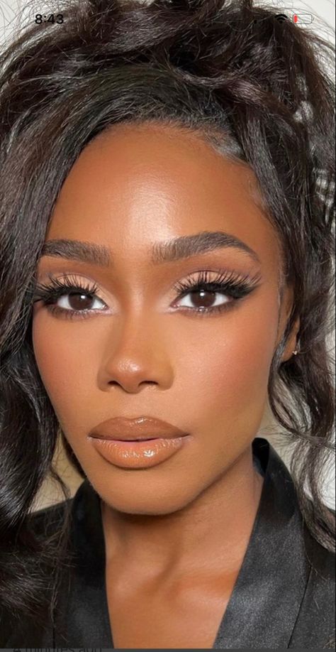 Soft Glam Eye Makeup Black Women, Soft Glam Makeup Black Women Cat Eye, Shannon Thornton Makeup, Wedding Makeup On Black Women, Sun Kissed Makeup Black Women, Black Soft Glam Makeup, Soft Brown Makeup Look Black Women, Soft Wedding Makeup Black Women, Soft Glam Looks Black Women