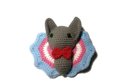 Excited to share the latest addition to my #etsy shop: #Trans #Pride Flag Bat #Amigurumi https://etsy.me/3aiqOXF #lgbtqia #halloweenisyearround #prideflag #transrights #wontbeerased #amigurumi #crochet #queercrochet Trans Crochet Ideas, Pride Crochet, Trans Pride Flag, Trans Flag, Pride Flag Colors, Men Are Men, Trans Rights, Red Bow Tie, Trans Pride