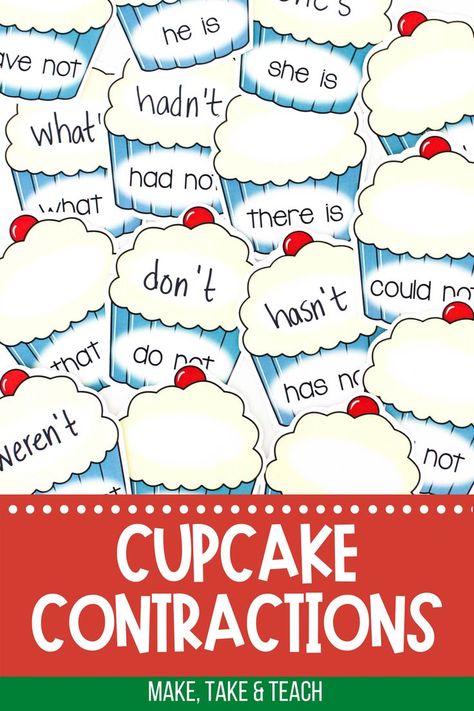 Contraction Activities, Teaching Contractions, First Grade Literacy Centers, Cupcakes Dog, Little Activities, Contractions Activities, First Grade Literacy, Third Grade Language Arts, Social Stories Preschool