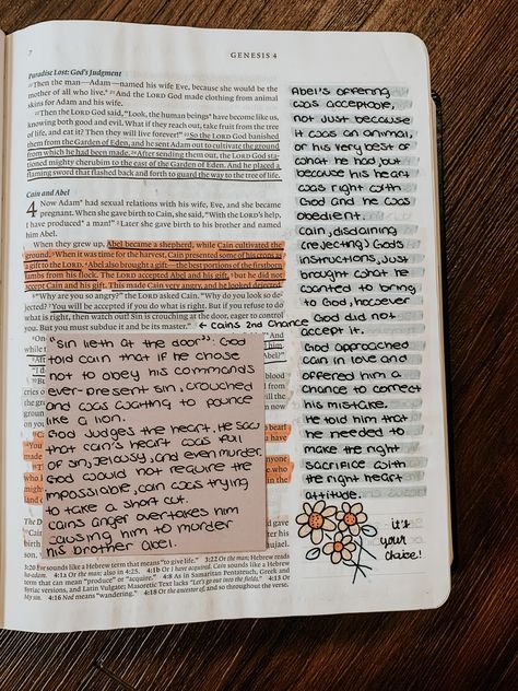 New Testament Journaling Ideas, Bible Annotations Genesis, Genesis 4 Bible Journaling, Genesis 3 Bible Journaling, Genesis Bible Study Notes, Scripture Study Aesthetic, Genesis Bible Journaling Notes, Genesis Bible Journaling, Bible Annotations