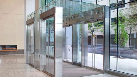 vestibule. Glass Vestibule, Commercial Glass Doors, Glass Entrance, Installing Exterior Door, Glass Wall Systems, Modern Doors, Interior Design Institute, Senior Center, Glass Building