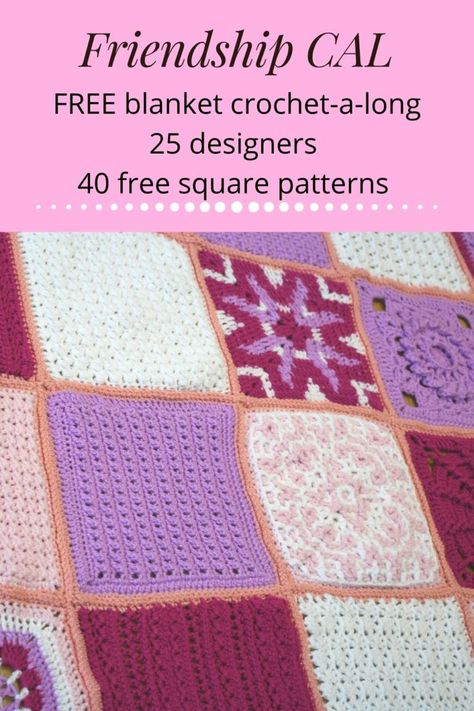 Friendship Blanket CAL- free January squares | Blue Star Crochet Free Crochet Square Patterns, Friendship Blanket, Free Crochet Square, Peach Orange Color, Crochet Bloggers, Star Crochet, Love And Friendship, Crochet Blog, Crochet Square Patterns