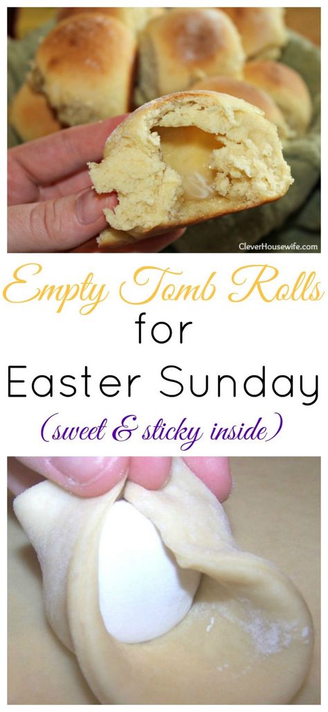 Empty Tomb Rolls for Easter Sunday - Clever Housewife He Is Risen Food Ideas, Easter Tomb Rolls, Palm Sunday Food, Empty Tomb Biscuits, Empty Tomb Dessert, Easter Empty Tomb Cookies, Easter Rolls Empty Tomb, Tomb Easter Snack, Easter Sunday Recipes