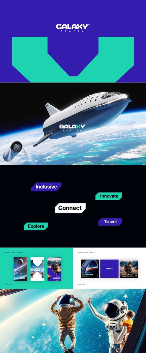 Galaxy Travel is a Space Travel agency and is a hypothetical brand. This brand identity shows how one can imagine such a brand if it was real. Travel Agency Logo, Travel Brand, Branding Logo Design, Space Travel, Brand Identity Design, Graphic Design Branding, Travel Agency, Firefly, Branding Design Logo