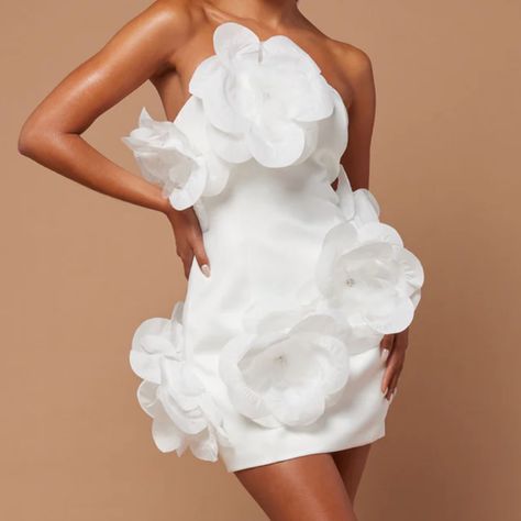 Fashion Nova Luxe White 3d Floral Dress. New, Never Worn. Smoke Free/Pet Free Home Firm On Price Bridal Shower Dress Ideas For Bride, 3d Applique Dress, Bridal Fits, 3d Flower Dress, 3d Floral Dress, White Dress Classy, Bridal Themes, White Bridal Shower Dress, Birthday 19