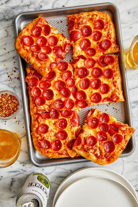 Sheet Pan Pizza Pan Pizza Recipe, Sheet Pan Pizza, Canning Whole Tomatoes, Homemade Tomato Sauce, Pan Pizza, Pizza Stone, Sheet Pan Dinners, Sheet Pan Recipes, Pizza Recipe