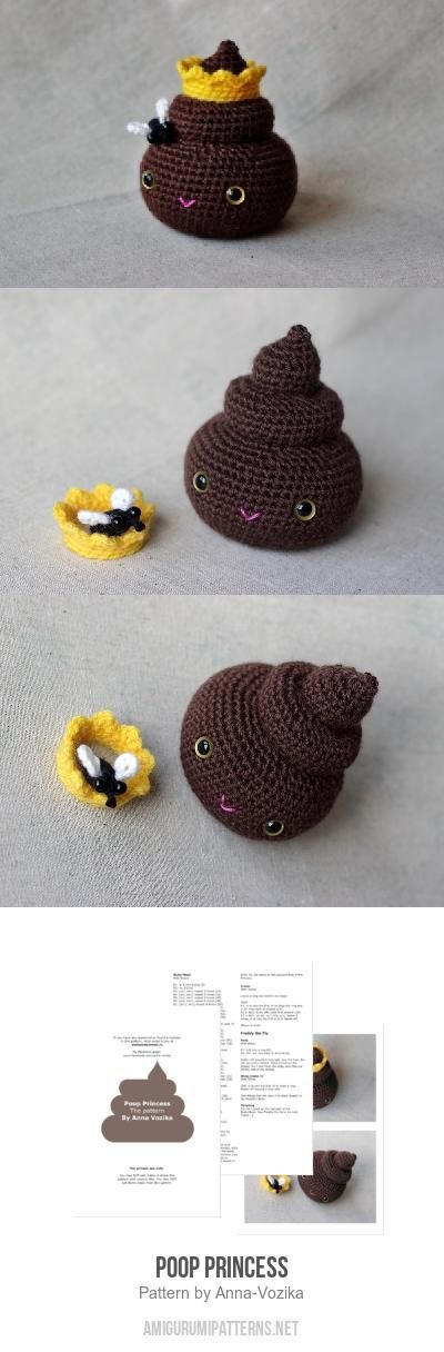 Poop Princess Amigurumi Pattern Poop Crochet Pattern Free, Positive Poo Crochet Pattern, Crochet Poop Emoji Pattern Free, Poop Emoji Crochet Pattern Free, Crochet Poop, Princess Amigurumi, Amigurumi Characters, Emoji Patterns, Woolen Craft