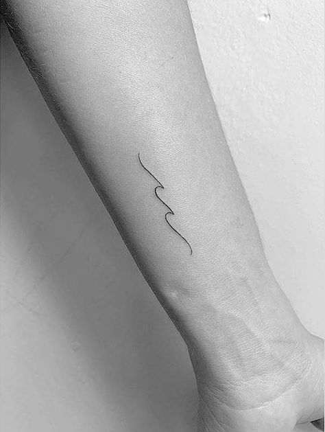 Minimalist wave for M M Wave Tattoo, Minimal Waves Tattoo, Wave Tattoo On Arm, Wave Tattoo Minimal, Tattoo Letra M, Wave Line Tattoo, Wave Tattoo Arm, Minimalist Ocean Tattoo, Minimalist Wave Tattoo